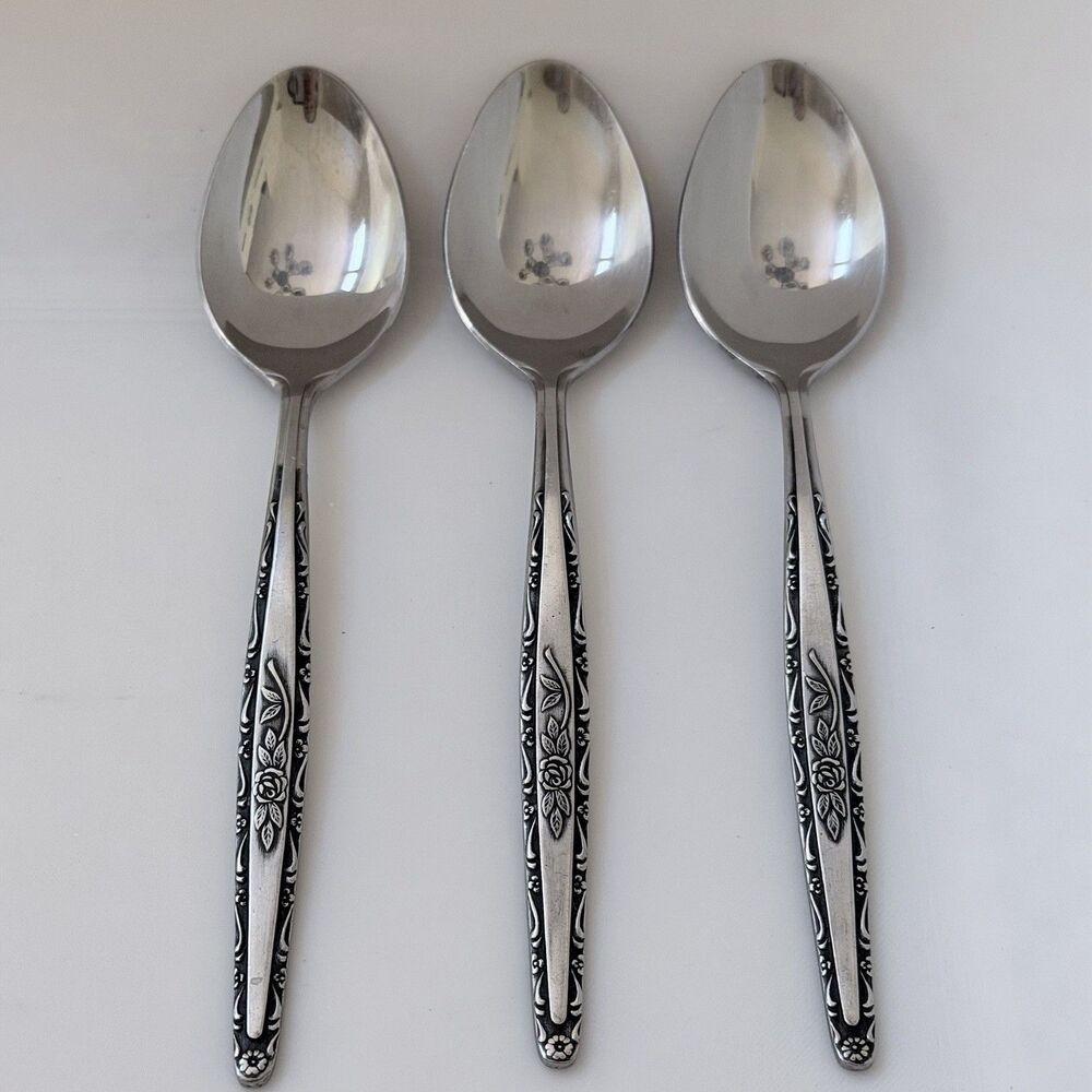 3pc Interpur Soup Spoons Stainless Rose Satin Glossy Bowl Black Accent Korea